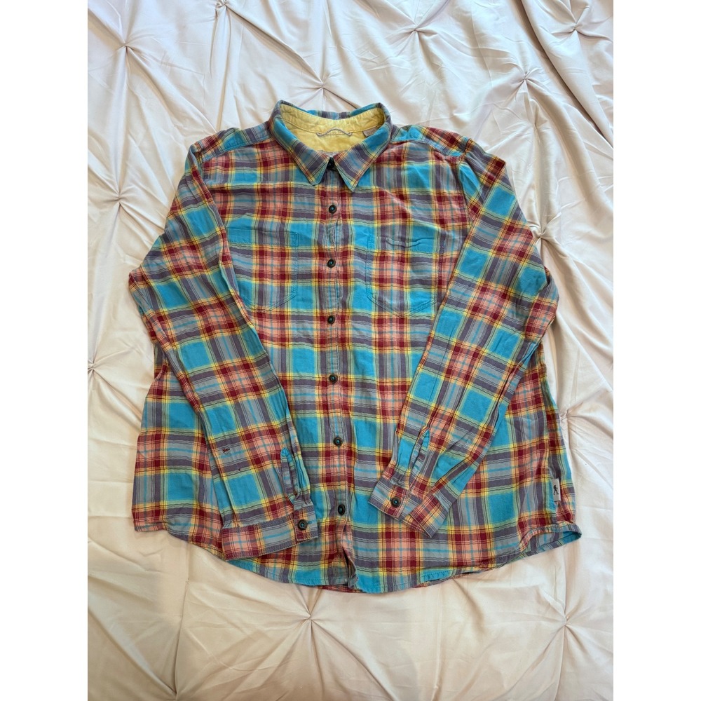 Vintage Royal Robbins Plaid Hiking Shirt XL Women Blue Red Cotton Button Down